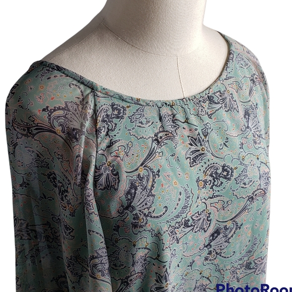 Altar'd State wide sheer raglan sleeve shift fleur-de-lis Spring print dress M - Picture 4 of 7